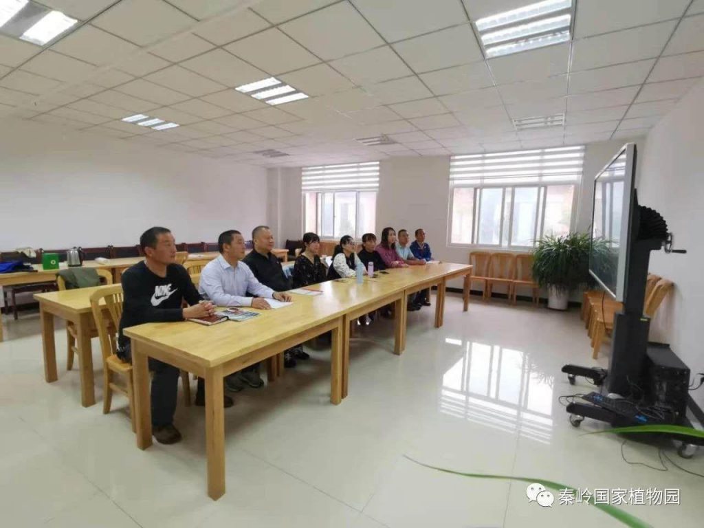 张秦岭园长组织园区部分值班人员在科研楼会议室观看庆祝中华人民共和国成立70周年大会实况转播